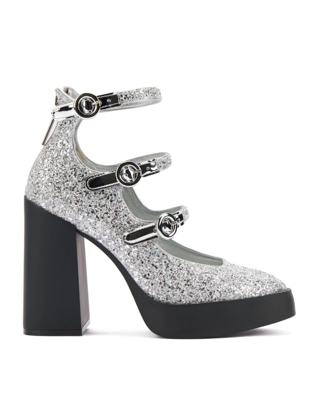 $400 Larroude Alexa Platform STRAPS Heel GLITTER SILVER BLACK 9 US (DD15)